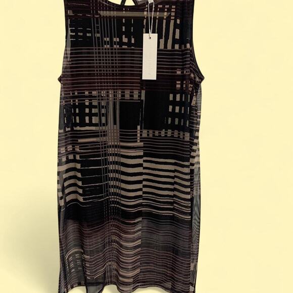 Adyson Parker Brown Sleeveless striped geometric dress sheer size large NWT - Picture 1 of 6